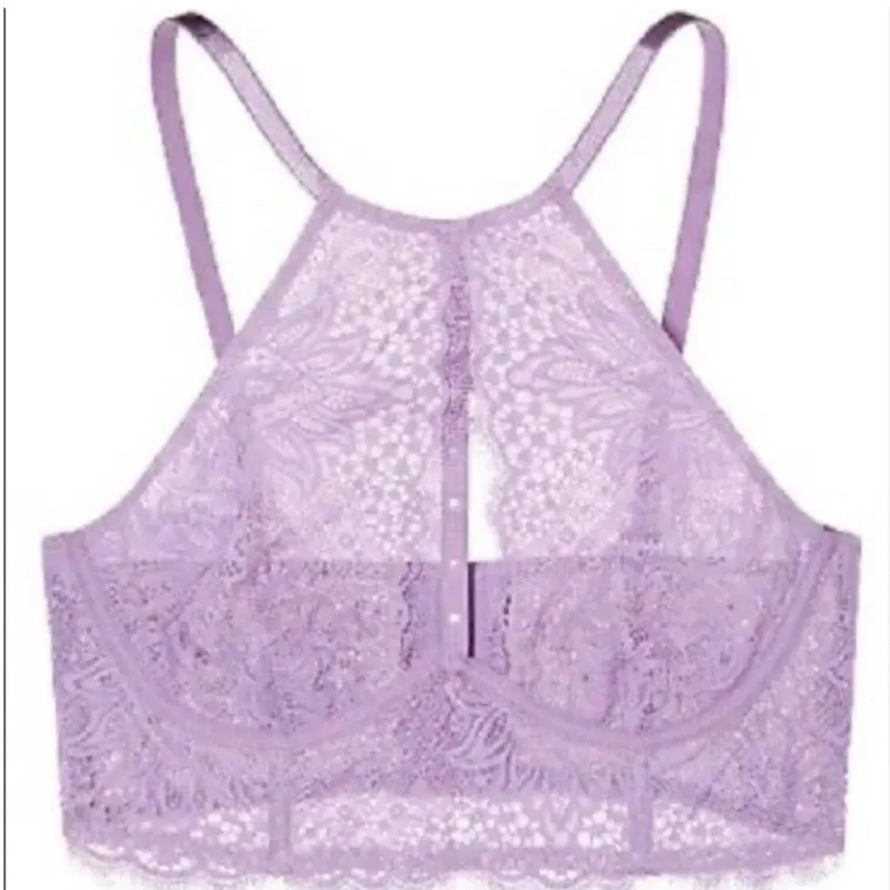 Victorias Secret Very Sexy Plunge Lace Halter High Neck Long Line Bra Lilac 32DD - Picture 5 of 9